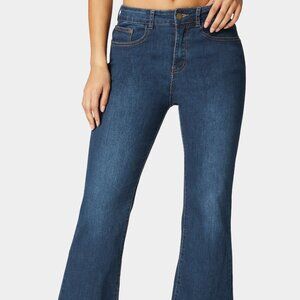 BEBE Flare Pant With Rhinestone Fringe - Indigo Wash /Size 25